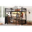 Lit mezzanine double en métal avec bureau et garde-robe, avec lumières DEL, cadre robuste pour station de charge, rangement pour garde-robe