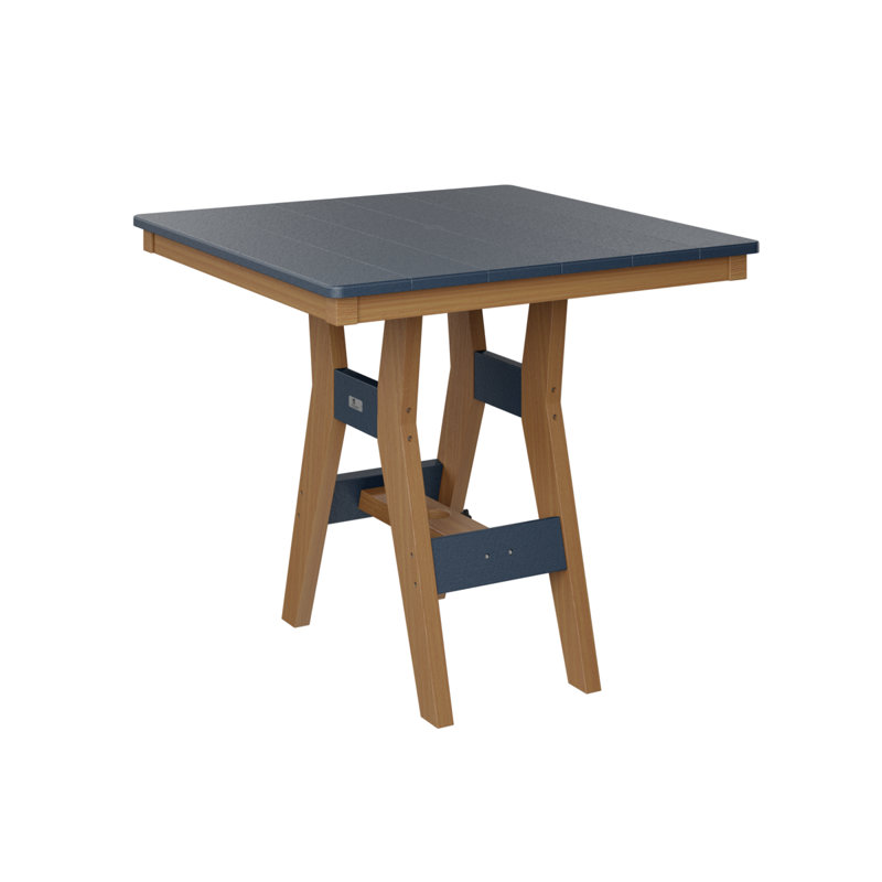 Berlin Gardens Harbour 33″ Square Bar Table, Navy Blue, 38.87" H x 33" W x 33" D, Natural Teak