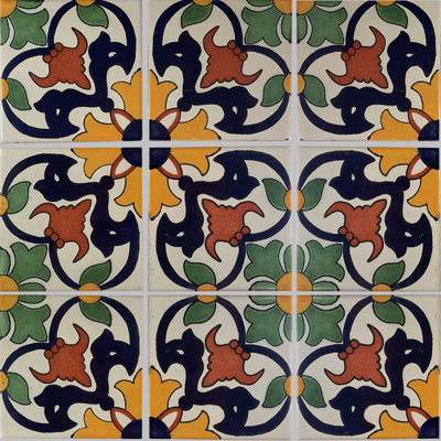 4,2 po x 4,2 po 9 pièces TalaMex Hortensia carreau d'argile mexicain dosseret à la main Talavera mosaïque