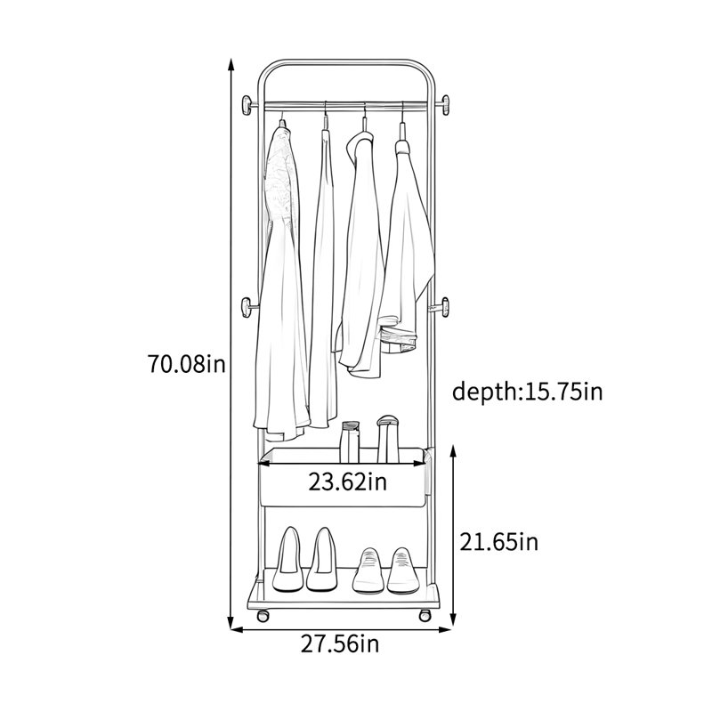 Stainless Steel Coat Rack with Cherrywood Hooks, Black