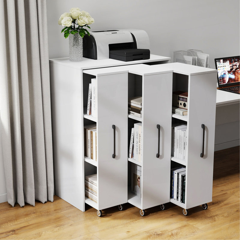 Bibliothèque avec armoire à trois portes coulissantes, bibliothèque sur pied à 3 niveaux, classeur à dossier coulissant, armoire de rangement dissimulée dans le salon de la chambre à coucher avec roulettes