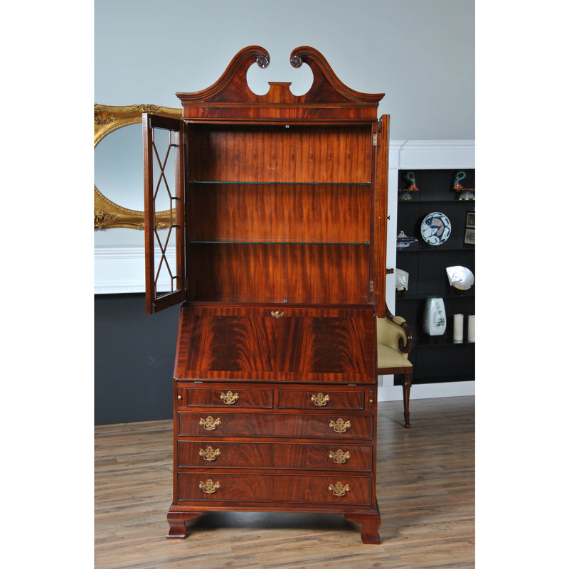 Mahogany Secretary Desk with Bookcase and Drawers