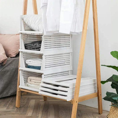 4-Pack Heavy-Duty Plastic Folding Wardrobe Shelves, Stackable Wardrobe Organizer Basket