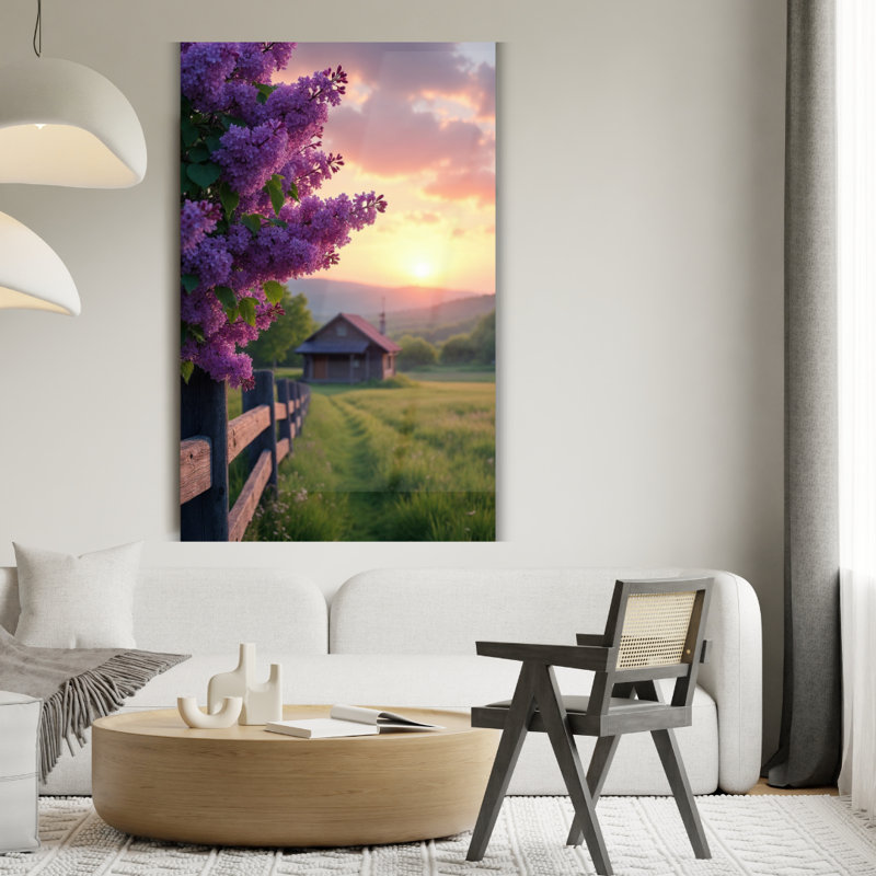 Lilac Flower Sunset Tempered Glass Wall Art, H 40 po x l 30 po
