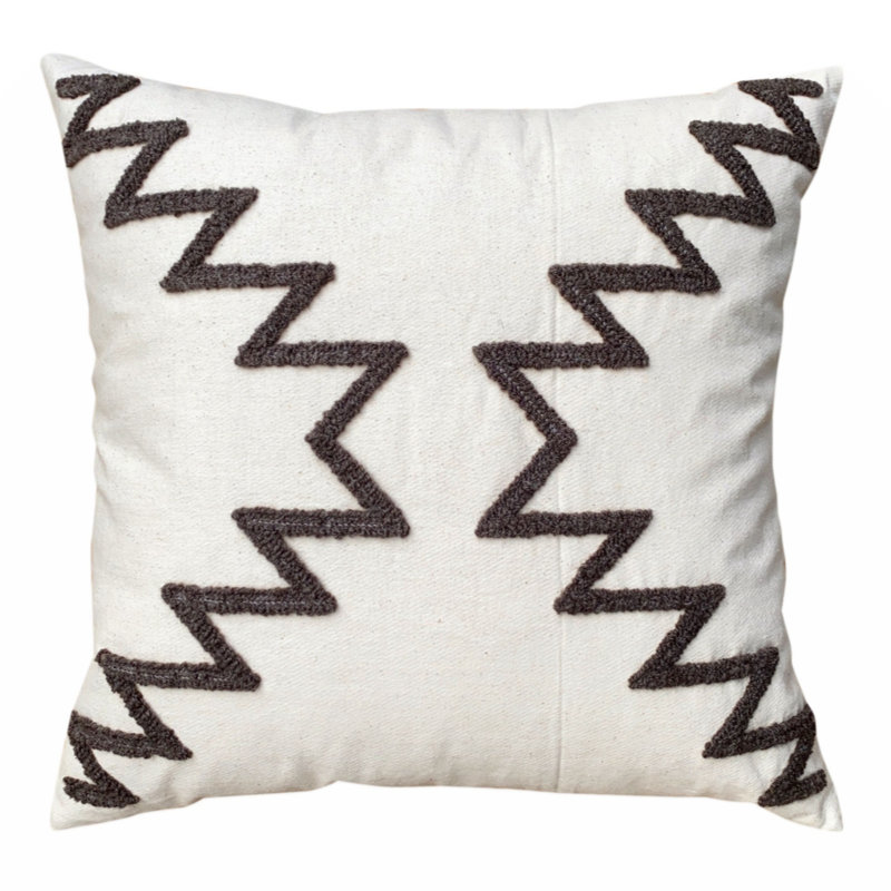 17 x 17 Inch White and Gray Cotton Embroidered Throw Pillow Set