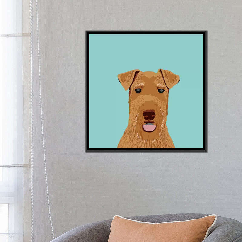 Airedale Terrier, impression sur toile tendue, H 26 po x l 26 po x P 1,5 po, Toile encadrée noire, Pas de tapis