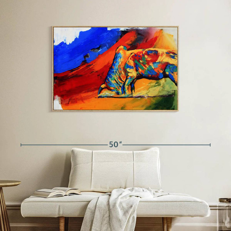 Taureau coloré, Cadre flottant en bois naturel, 40 po x 27 po