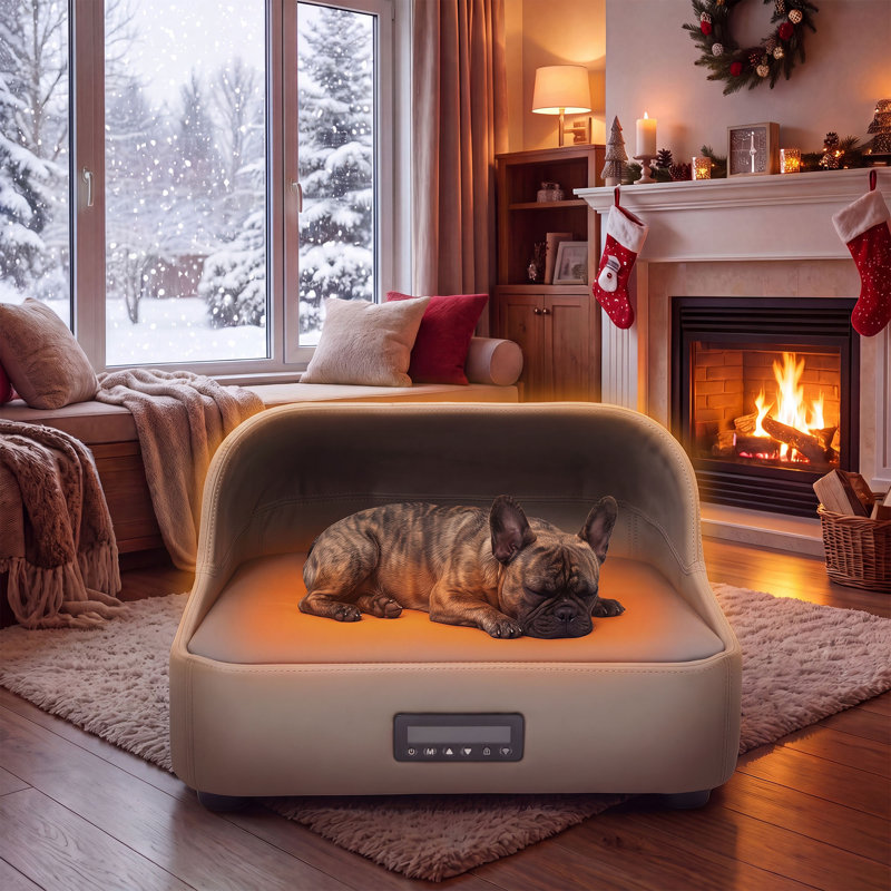 Canapé-lit intelligent à contrôle de température avec conception semi-fermée, commande manuelle et à distance APP, refroidissement et chauffage toutes saisons, cuir PU résistant à l'usure pour les animaux de taille moyenne à grande
