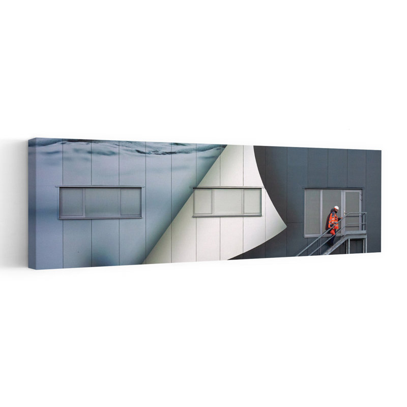 Worker On Peeling Facade Abstract Contemporary Geometric Architecture Urban Wall Art, 30.48 cm H x 91.44 cm W