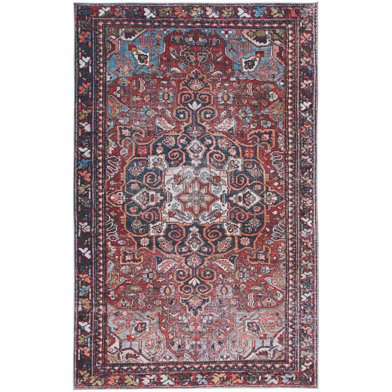 Ziebarth 176 M/W S/R Area Rug In Red / Navy, Rectangle 6' x 9'