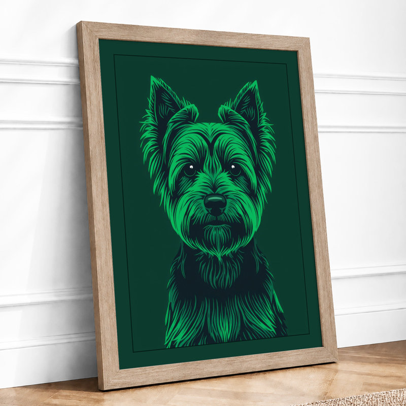 Neon Terrier Modern - Framed Print, A2 - 59.4 x 42.0 cm, Oak