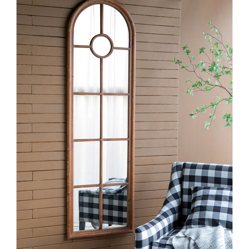 Miroir demi-rond allongé 24 po x 79 po avec fenêtre décorative en bois de sapin massif de style classique