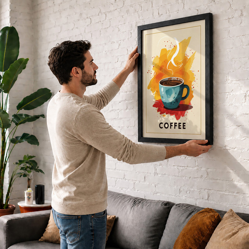 Coffee Comfort Modern - Framed Print, A2 - 59.4 x 42.0 cm, Black