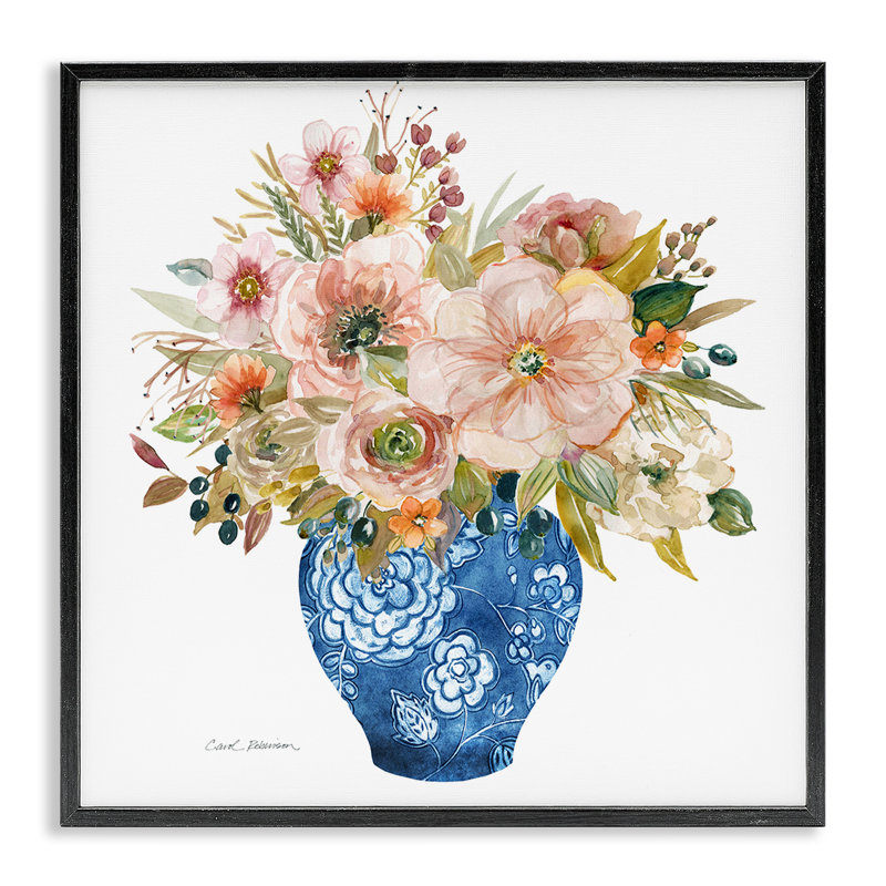 Giclée encadrée de fleurs chinoises ensoleillées, design par Carol Robinson, Giclée encadrée noir minuit, H 12 po x l 12 po
