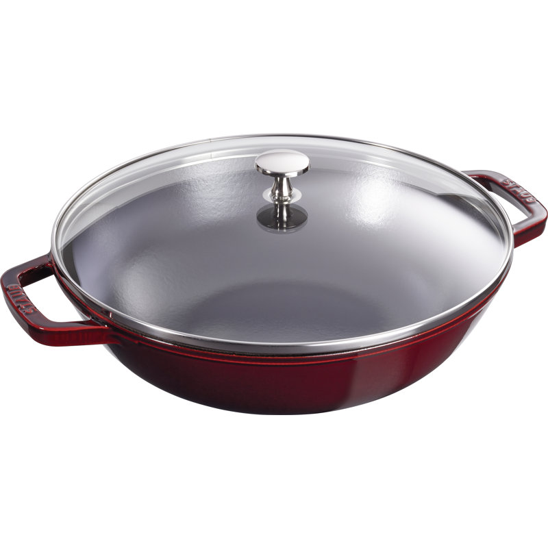 STAUB Cast Iron Non-Stick Wok, 30cm, Grenadine