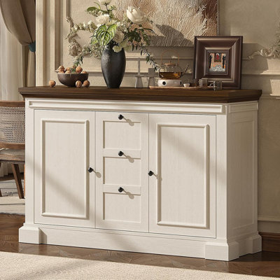 Farmhouse Buffet Cabinet With 3 Drawers & 2 Doors – Antique White by George Oliver