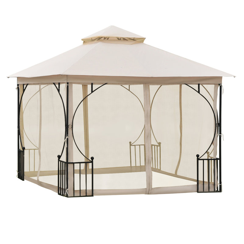 Pavillon de jardin à double toit pour le divertissement de la pelouse et de la cour arrière - 10 pi x 10 pi, auvent beige avec cadre de ventilation en acier