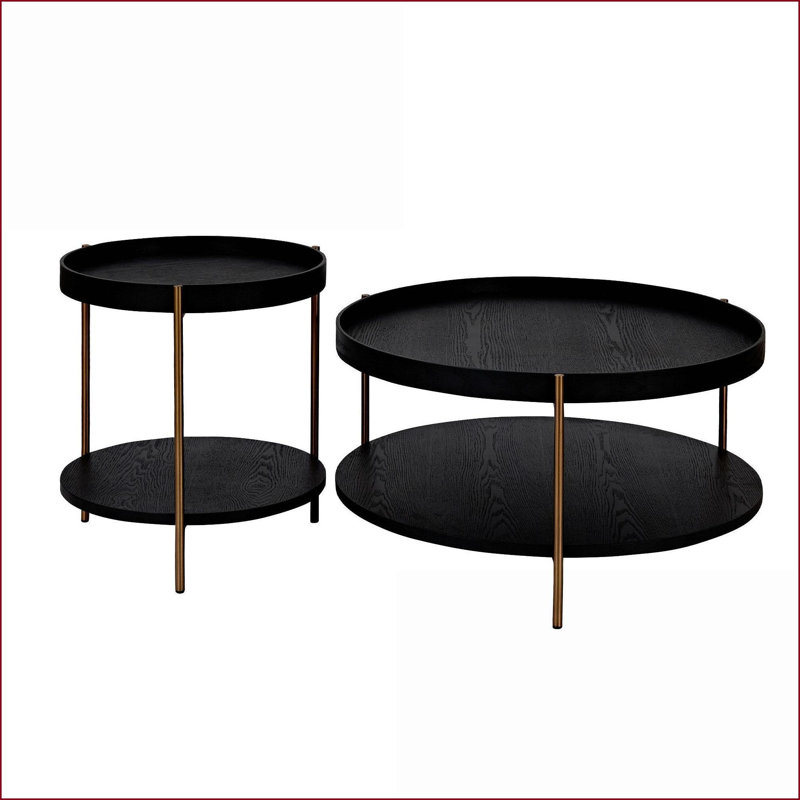 Ensemble de tables basses gigognes 2 niveaux en MDF noir pour le salon Assemblage facile