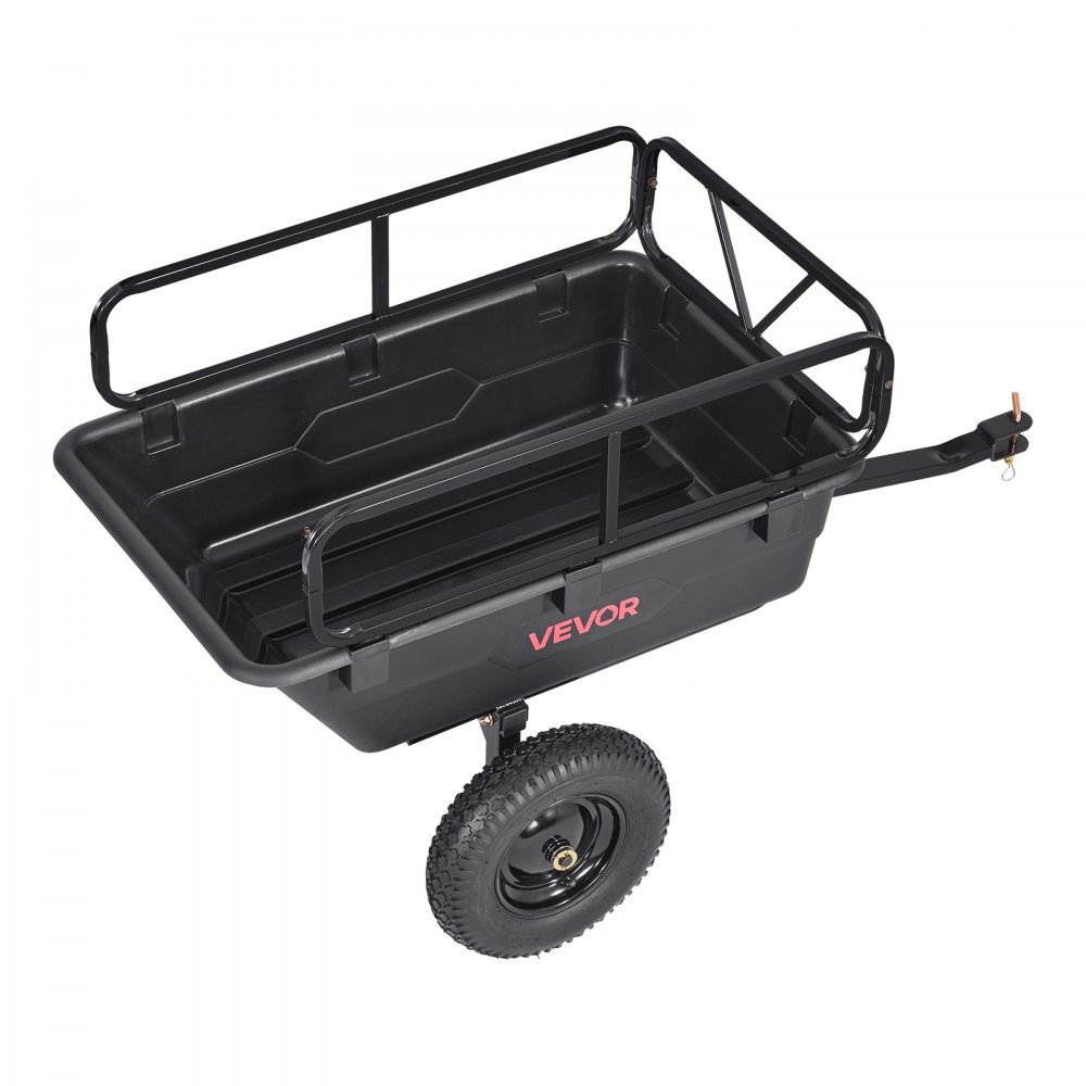 Garden Utility Trailer, 10 Cu. Ft 500lbs, ATV UTV Hauling Trailer, Tow Behind Poly Dump Cart with 16" Tires, Hand Pull or Foot Pedal, Heavy Duty Yard