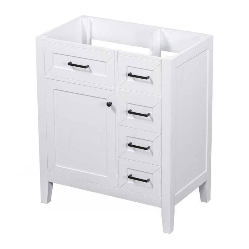 Meuble-lavabo de 30 po sans lavabo, base d'armoire seulement, armoire de salle de bain avec tiroirs, cadre solide et panneau de fibres à densité moyenne, blanc