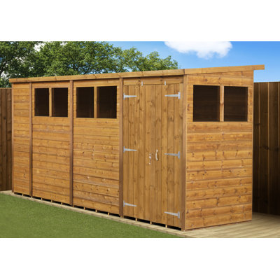 Modular Pent Garden Shed  14X4   Double Door Windows