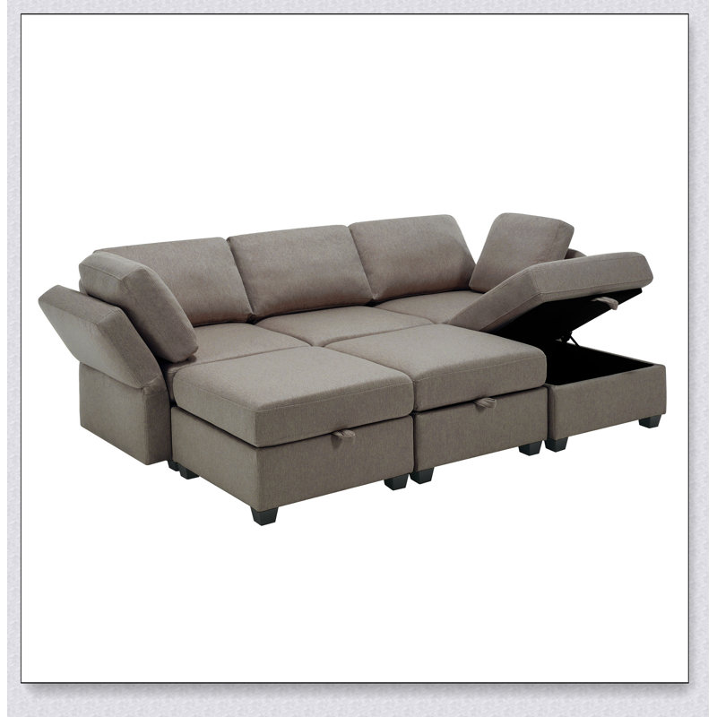 Canapé-lit avec rangement, canapé-lit avec repose-pieds réversible, 6, H 33 po x l 87,9 po x P 56,9 po