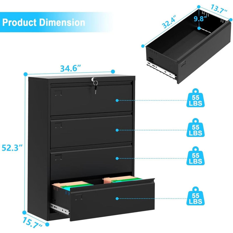 File Cabinet 4 Drawers With Lock, With Wheels
