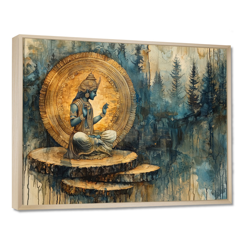 «Gurule Large Indian God In India Landscape III - Hindouisme», art mural, Impression sur cadre flottant, H 34 po x l 44 po