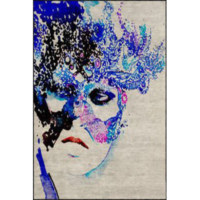 Machine Washable Masked Patterned Blue Modern Decorative Area Rug