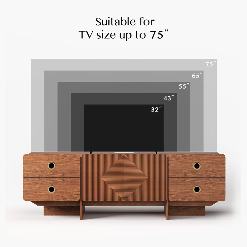 Shelsea TV Stand for TVs up to 75",Mid-Century Modern Entertainment Console with 2 Doors and 4 Drawers, Brown