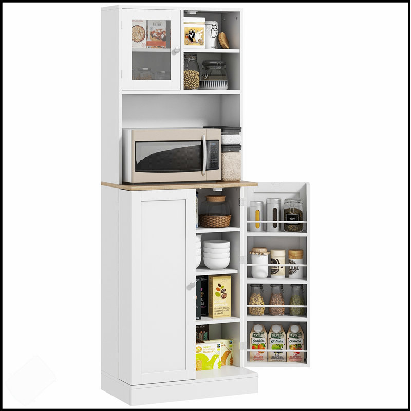 Freestanding Pantry Cabinet With Microwave Stand, 8 Door Shelves, And Adjustable Storage For Modern Kitchen Organization