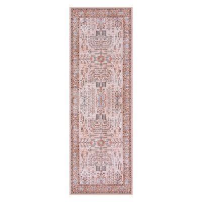  Kaldi Vintage Floral Washable Pink 2X6 Runner Rugs for Entryway Kitchen, Non Slip Oriental Low-Pile Rug for Bedroom Dining Room Carpet