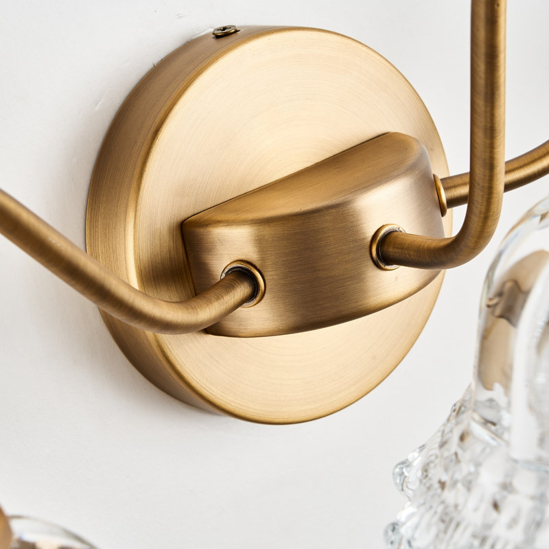Lampe de salle de bain vintage à 3 lumières en laiton, Clair, Laiton, Trois lumières