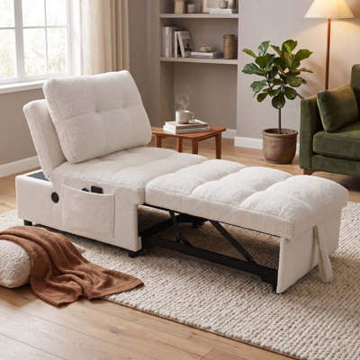 Canapé-lit sans accoudoir peu encombrant avec charge USB et poches de rangement