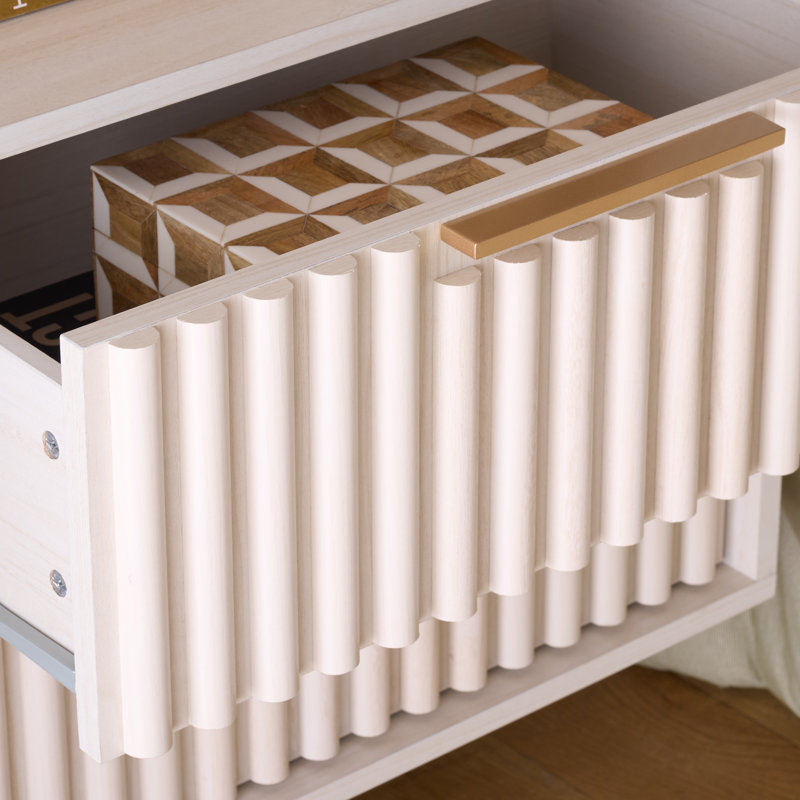 Table de chevet flottante 2 tiroirs Lylia, Blanc décoloré