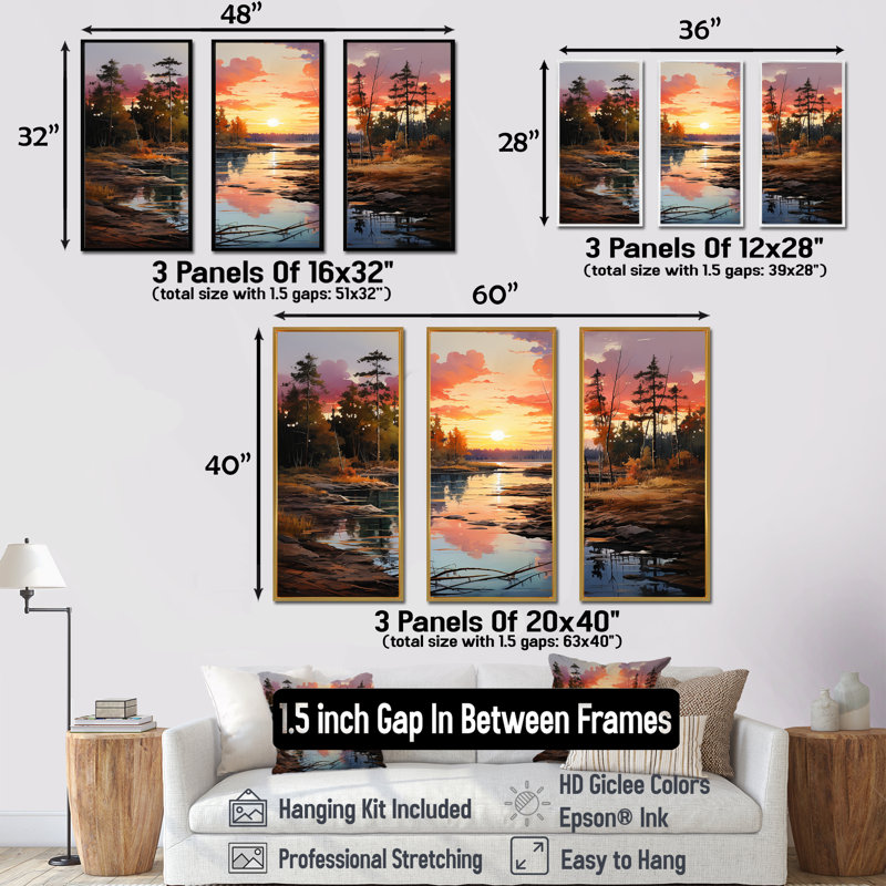 Ensemble de salon Sunrise In Canadian River I - Sunrises Sunset, Cadre flottant noir, H 40 po x l 60 po x P 1 po