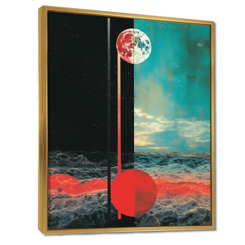Seren Full Moon Mystery - Minimalisme, art mural, salon, H 44 po x l 34 po, Cadre flottant doré