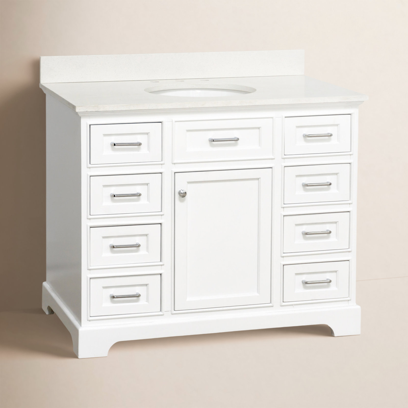 Ronnie 42'' Single Bathroom Vanity, White, Quartz