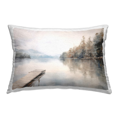 Old Lake Dock View Outdoor Printed Pillow by Arlington Prints
