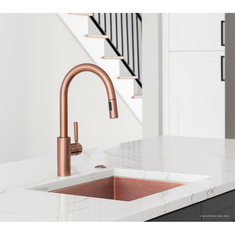 Lavabo encastré / encastré en cuivre martelé de calibre 12 de 18 po Fossil Blu Luxury, patine moyenne, avec accessoires