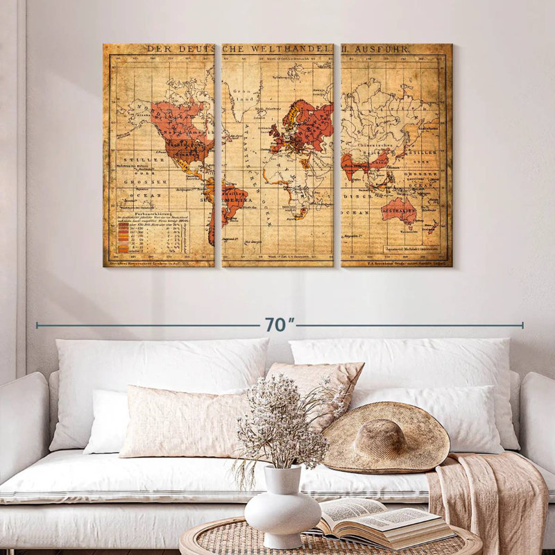Old German World Map, 32" H x 50" W