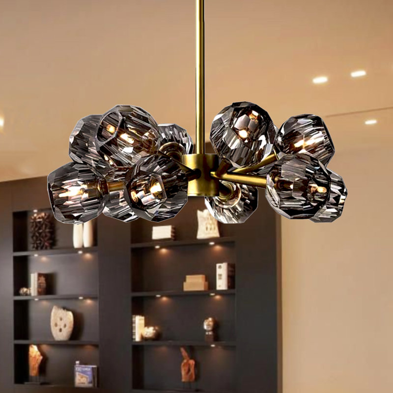 Lustre en cristal de bronze doré de 24 pouces avec source de lumière incluse