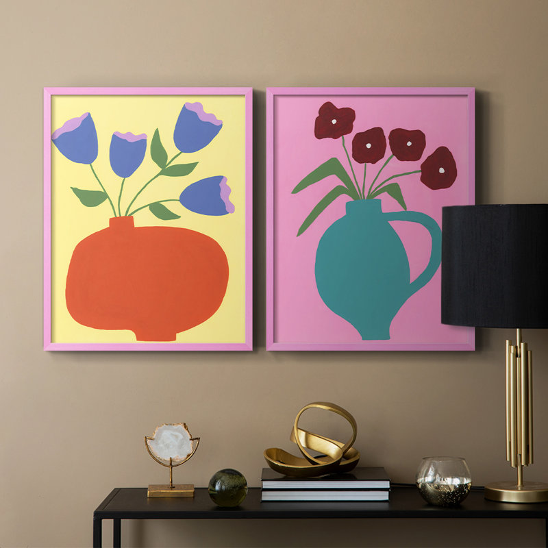 «Modern Blooms III» - reproduction encadrée de qualité supérieure - prête à être accrochée - aucun clou requis - aucun clou requis