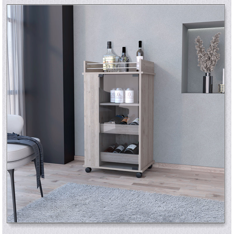 Chariot-bar avec porte en verre Willow Park, porte-bouteilles, roulettes pour faciliter le déplacement et rangement supplémentaire