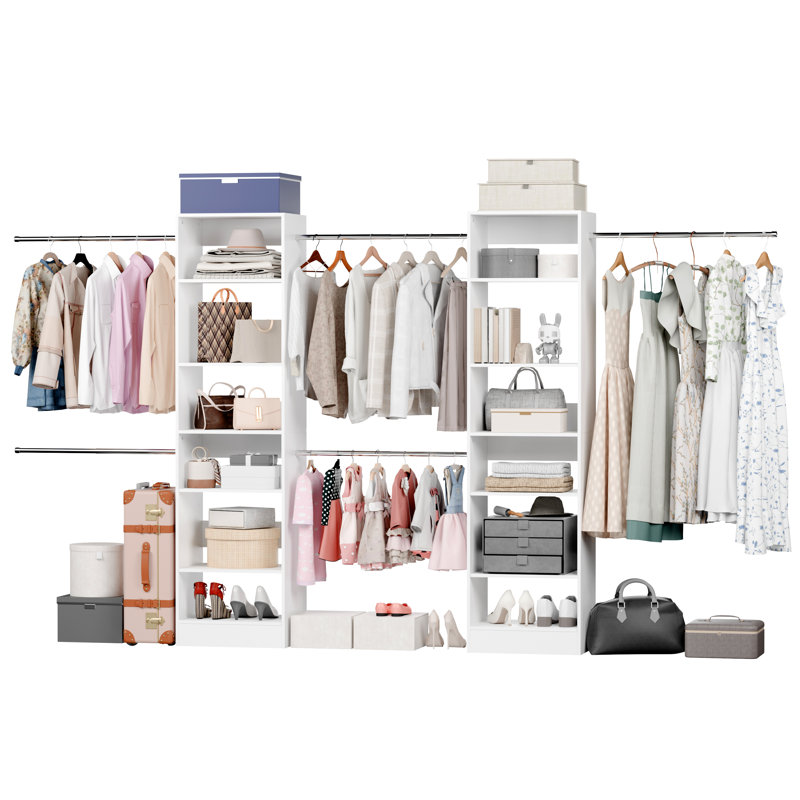 2-piece Adjustable Closet System, 119.72"–182.72" Expandable White Closet Organizer
