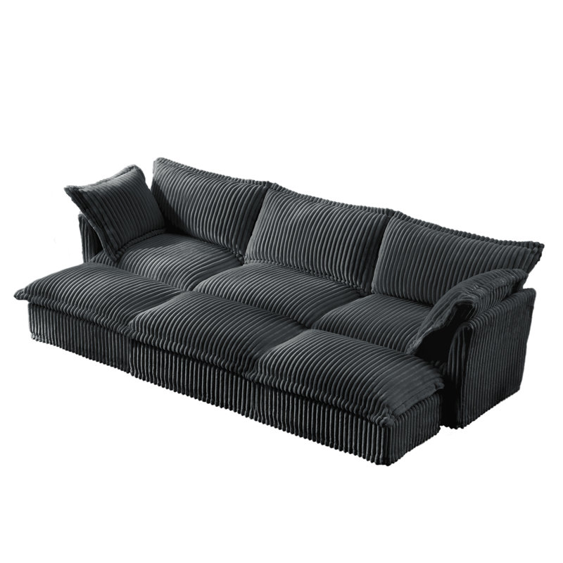 Canapé-lit 3 places en velours côtelé gris avec repose-pieds, douceur supérieure, allure naturelle sophistiquée, combinaisons flexibles, housses amovibles, tissu doux respirant, structure en bois gris