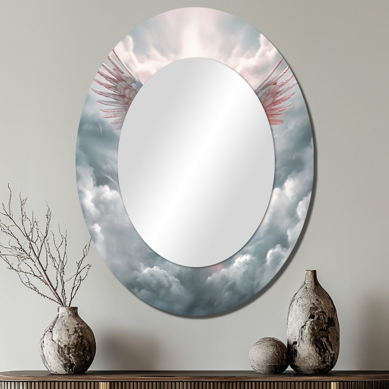 Majestic White Bird In The High Skies I - Large Oval Wall Mirror On Metal, 40" x 30"