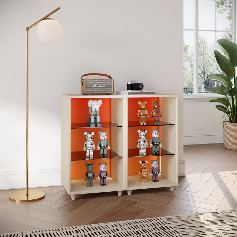 Meuble télé moderne avec lumières DEL et rangement, beige, Beige