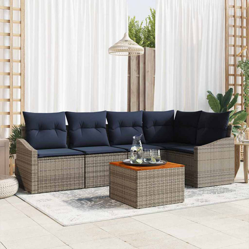 Ensemble de canapé de jardin avec coussin 6 pièces vidaXL, Navy Blue Cushion/Grey Frame