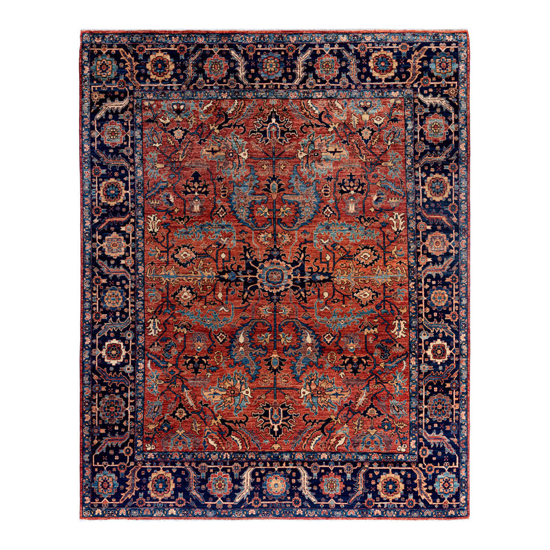 Hand-Knotted Red Geometric Wool 8' x 10' Area Rug